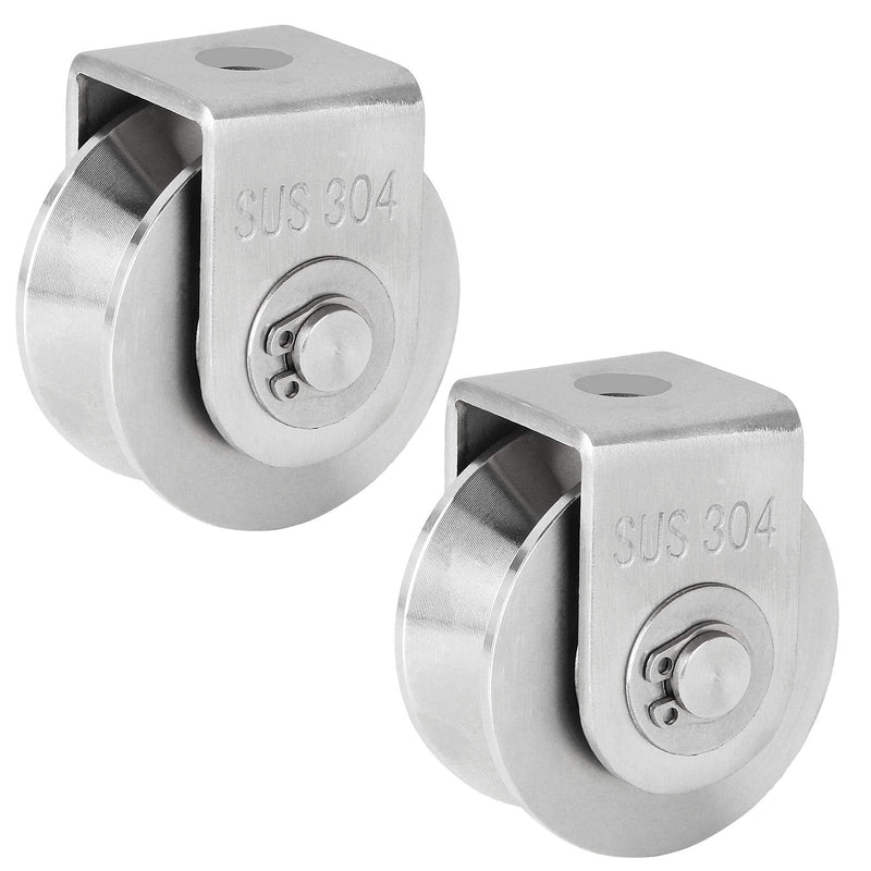 2PCS V Type Pulley Roller 304 Stainless Steel Pulley Block Duplex Bearing Super Silent Heavy Duty Grooved Wheel, Loading 500lb for Material Handling and Moving, Gym Wire Rope Rail Sliding Gate