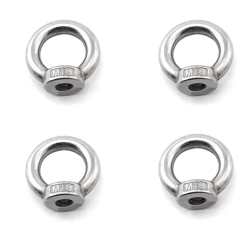 heyous 4pcs M10 304 Stainless Steel Ring Shape Lifting Eye Threaded Nut for Marine Hardware