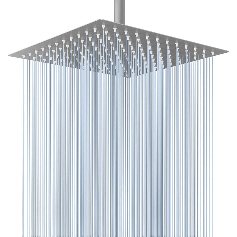 Voolan Rain Shower Head - High Flow Large Rainfall Shower Heads Made of Stainless Steel - Waterfall Bathroom Square Showerhead - Ceiling or Wall Mount (12" Brushed Nickel) 12 Inch
