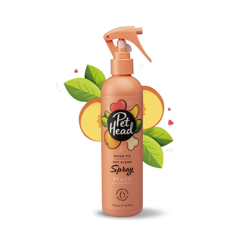 Pet Head Quick Fix Dog Dry Clean Spray | Peach Scent | Dry Dog Shampoo for Smelly Dogs | Nourishes and Softens Coat & Skin | Vegan | Gentle Formula for Puppies | Made in USA | 10.1 fl. oz. - PawsPlanet Australia