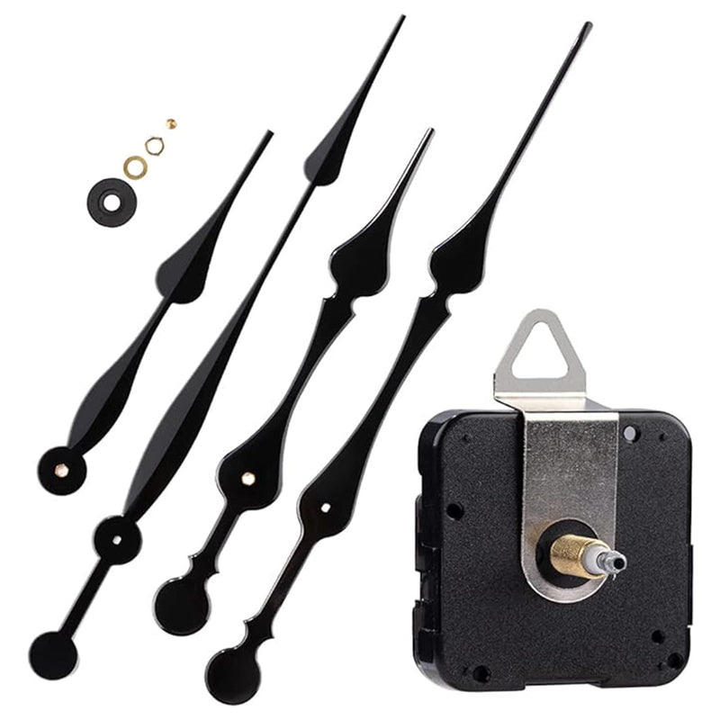 EMOON High Torque Long Shaft Clock Mechanism Kit Replacement Movement with 2 Pairs of 12 Inch Long Spade Hands,Black (Total Shaft Length 1 1/16 in) Total Shaft Length 1 1/16 in Black