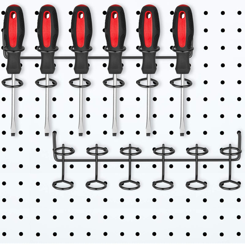 2 Pieces Pegboard Screwdriver Holder Peg Board Tool Utility Hooks Pegboard Accessories Six-Tool Multi-Tool Organizer Racks Holder Accessory Multi-Ring Tool Holder for Pegboard, Pliers (Black) Black