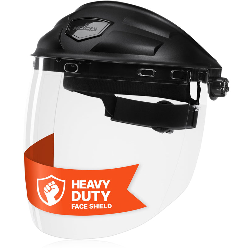 NoCry Premium Safety Face Shield for Grinding and Cutting — Clear Anti-Fog, Impact Resistant Visor and Adjustable Headgear — ANSI Z87.1 Certified for Industrial Use — Washable Sweatbands Included FaceArmor Pro