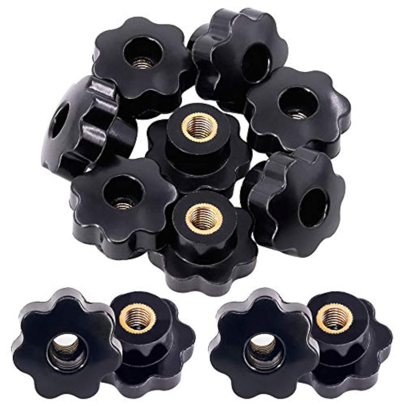 15Pcs M10 Star Knob Clamping Handle Nut Through Hole Set Brass Female Threaded Handle Screw On Knob Grip Black Plastic M10 x 15pcs