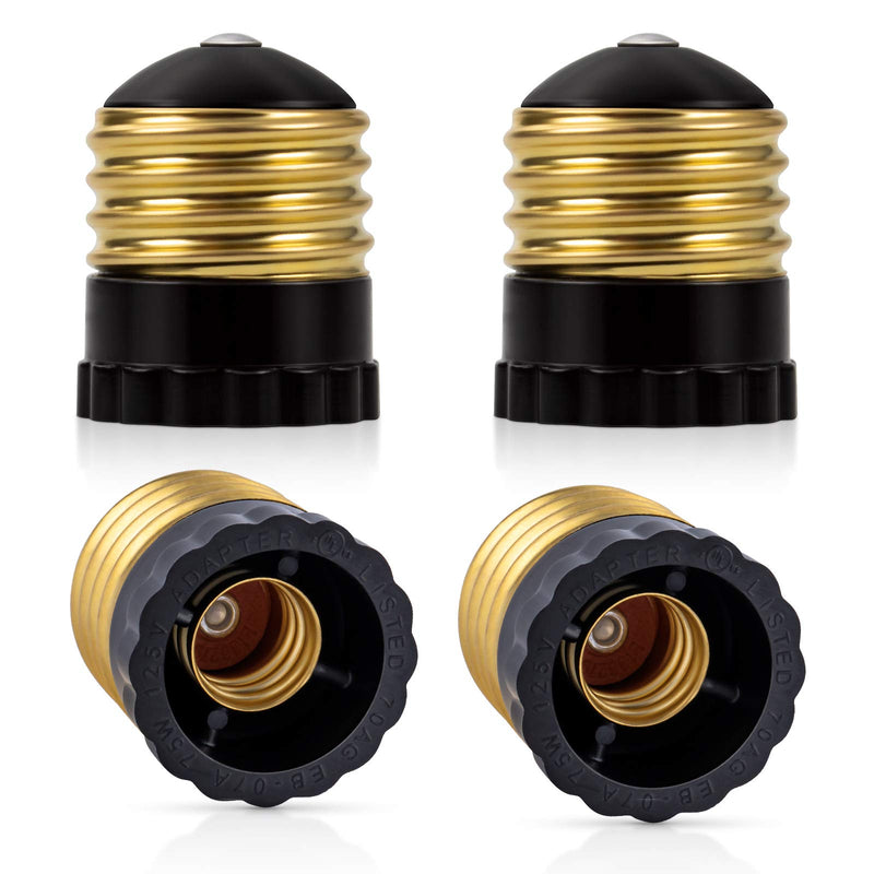 DiCUNO UL Listed E26 to E12 Socket Adapter Black, Standard (Medium) E26 Base to Candelabra E12 Base Light Socket Converter, Bulb Base Adapter, 4 Pack