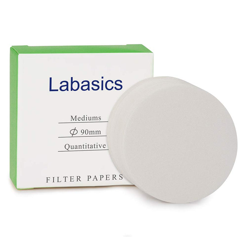 Quantitative Filter Paper Circles, 90 mm Diameter Cellulose Filter Paper with 15 to 20 Micron Particle Retention Medium Filtration Speed, Pack of 100