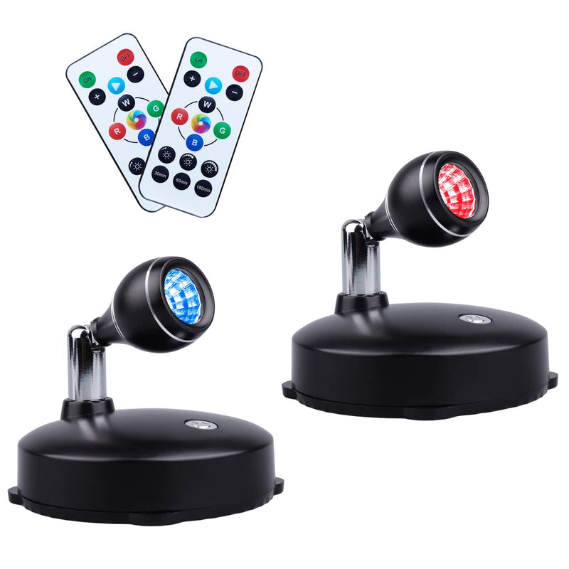 LEASTYLE LED Spot Light Indoor, Battery Operated Led Light Stick Up Lights with Remote, Mini Spotlight Dimmable Accent Lights for Lighting up Paintings Pictures(RGB 2 Pack) Multicolor