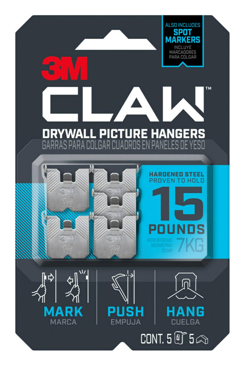 3PH15M-5ES Claw Drywall Picture Hangers & Markers, Holds 15-Lbs, 5-Pk. - Quantity 1