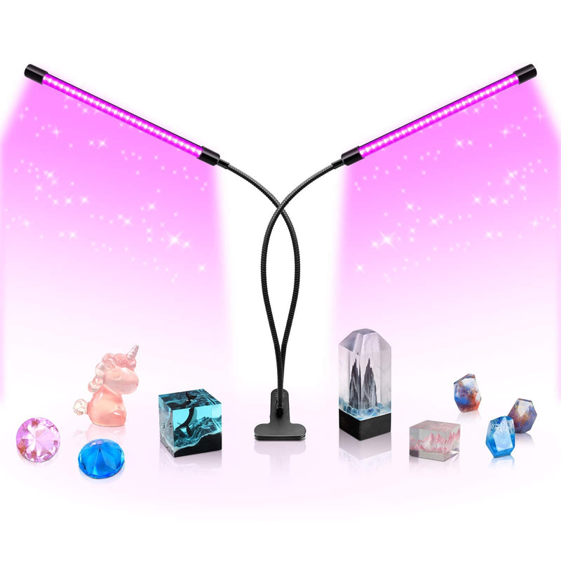 YGS-Tech LED Black Light Dual Head, 20W UV Light Fixture with Clamp, 395-405nm UV Gooseneck Lamp USB Powered for Blacklight Party, Stage Lighting, Resin Cure, 3D Print, Glow in The Dark 2 Head