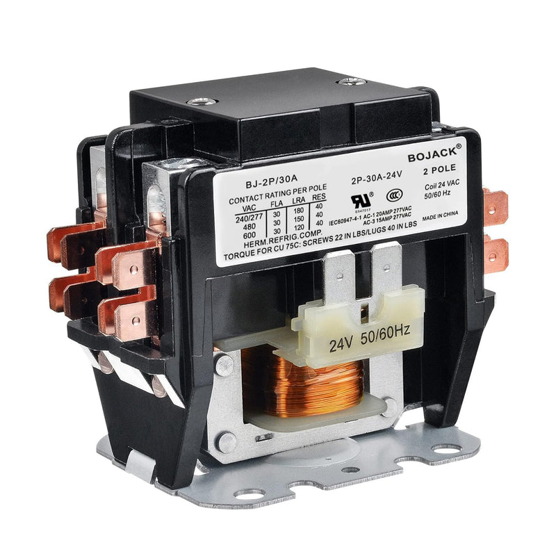 BOJACK 2 Poles FLA 30 Amp Coil 24 VAC Air Conditioner Condenser Compressor Contactor Motor Definite Purpose AC Contactor 2P 30A 24V