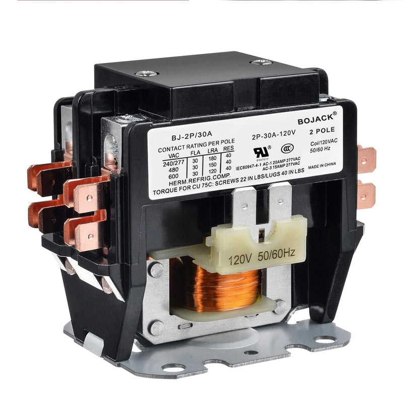 BOJACK 2 Poles FLA 30 Amp Coil 120 VAC Air Conditioner Condenser Compressor Contactor Motor Definite Purpose AC Contactor 2P 30A 120V
