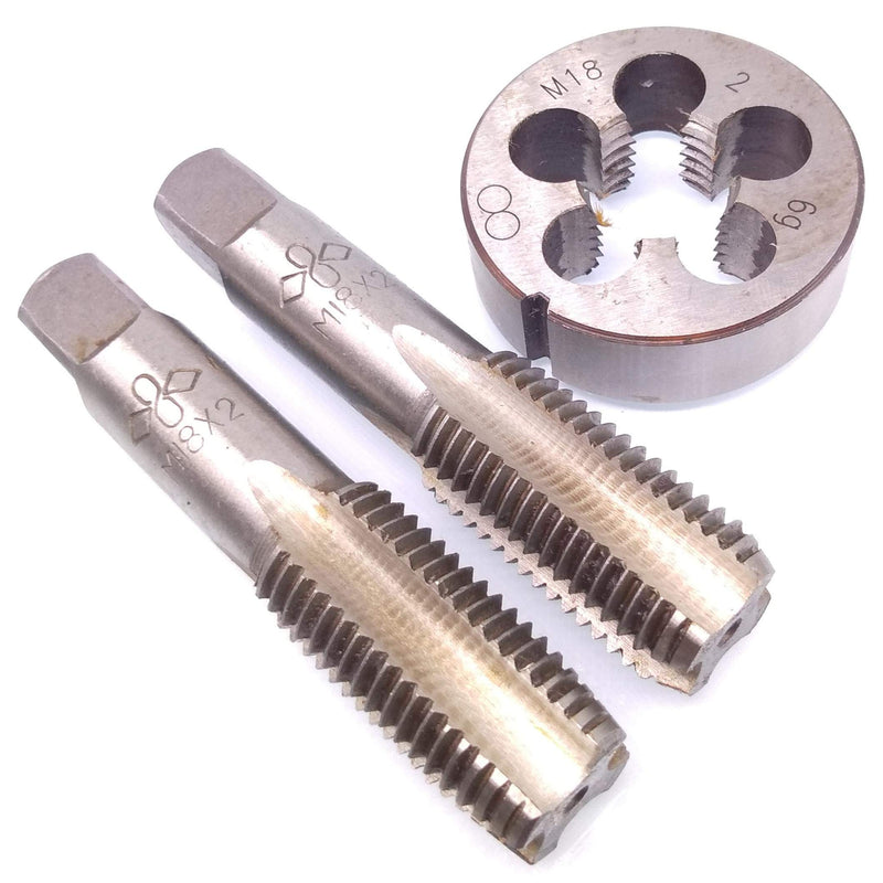 Yodaoke HSS M18 x 2mm Taper and Plug Tap and M18 x 2mm Die Metric Thread Right Hand