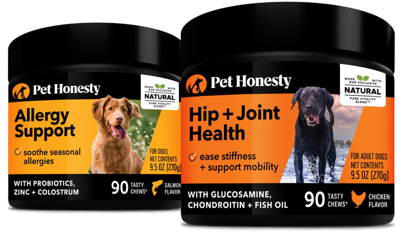 PetHonesty Allergy Support + Hip & Joint Health Soft Chew Bundle - Skin & Seasonal Pollen Allergies - Itch Relief for Dogs - Joint Support, Chondroitin, MSM, Turmeric, Pet Joint Pain Relief Vitamin - PawsPlanet Australia