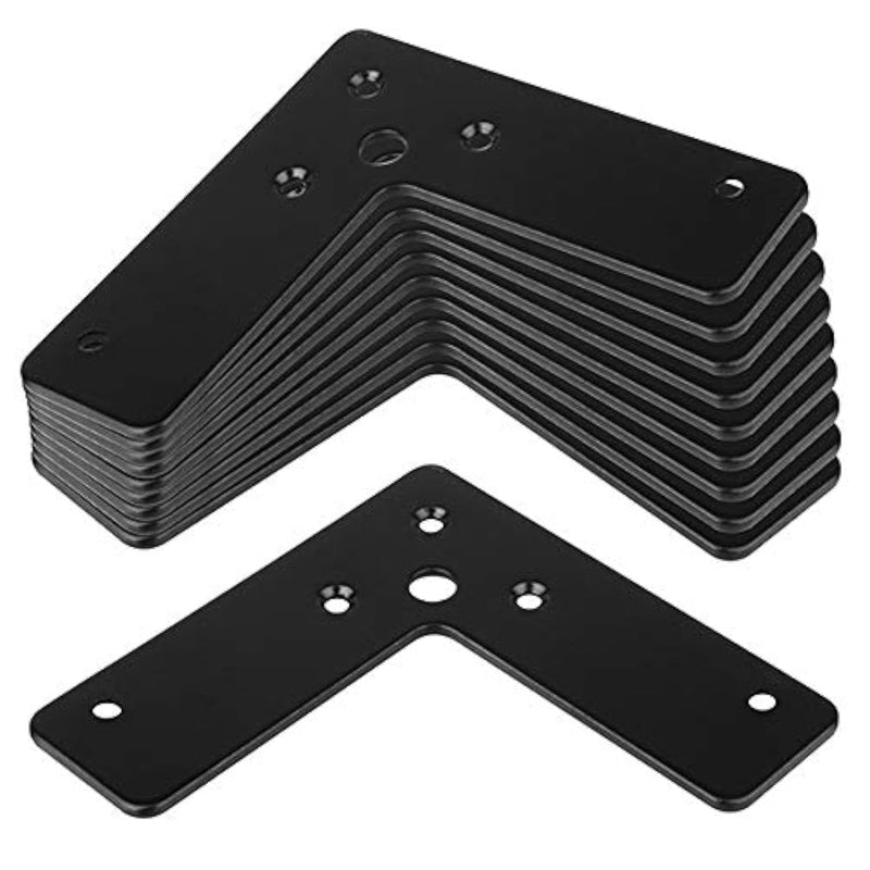 GBGS 10 Pcs Black Flat Corner Brace 4"x 4",L Shaped Corner Stealth Speed Brace Mending Plate 4"×4"