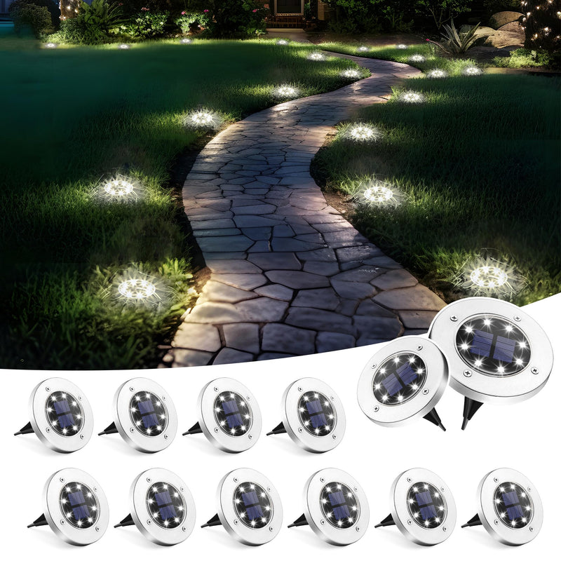 SOLPEX Solar Lights Outdoor Waterproof, 12 Pack Solar Ground Lights, Solar Garden Lights Landscape Lighting for Pathway Driveway Patio Backyard Walkway (Cool White) Cool White
