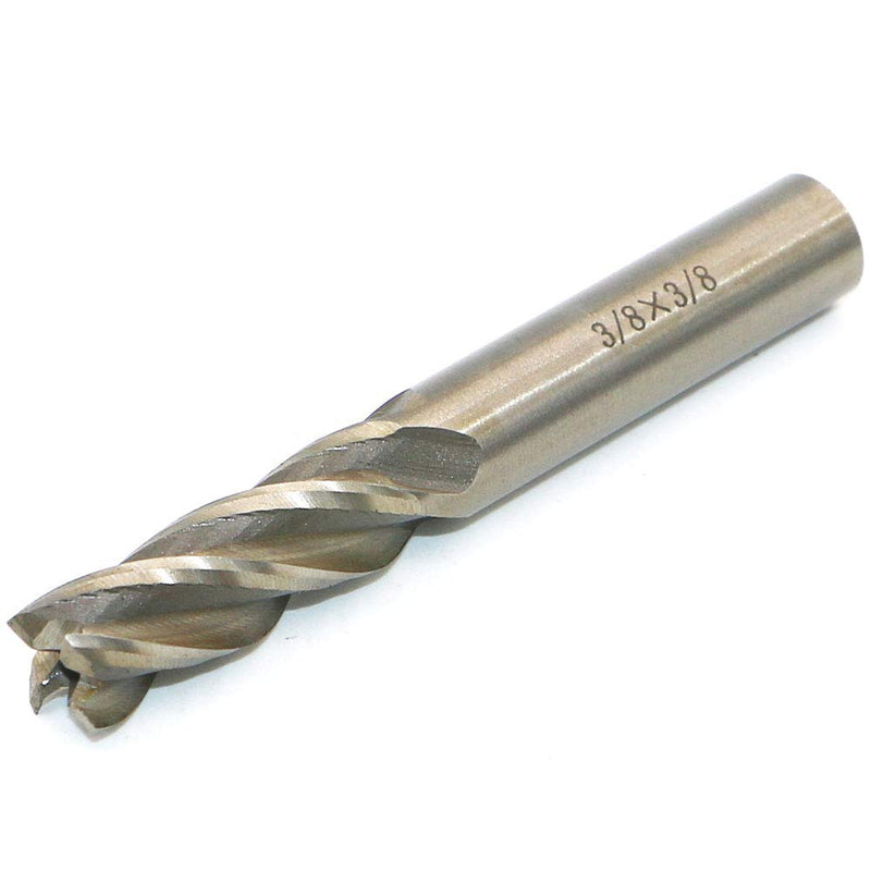 HSS End Mill 3/8" Cutting Dia 3/8" Shank 4 Flute, CNC End Mill Cutter for Wood, Aluminum, Steel, Titanium, Foam, Plastic 3/8 in