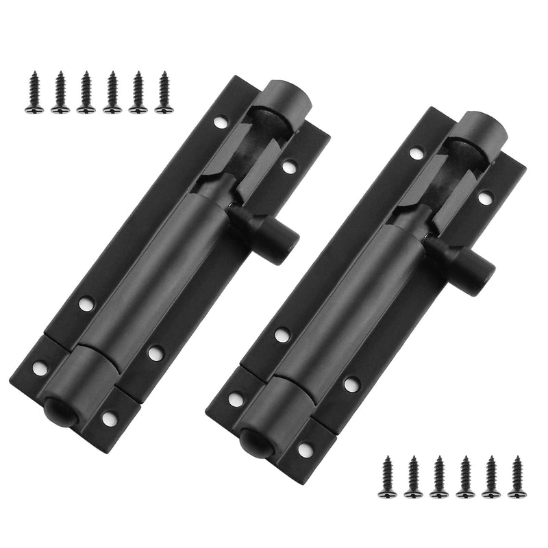 BokWin 2Pcs 3 Inch Door Latch Lock Slide Bolt, Solid Aluminium Thickened 1.3mm Door Barrel Bolts Latches, Security Sliding Latch Lock with 12 Screws (Matte Black Finished) 3 Inch(2 pcs)