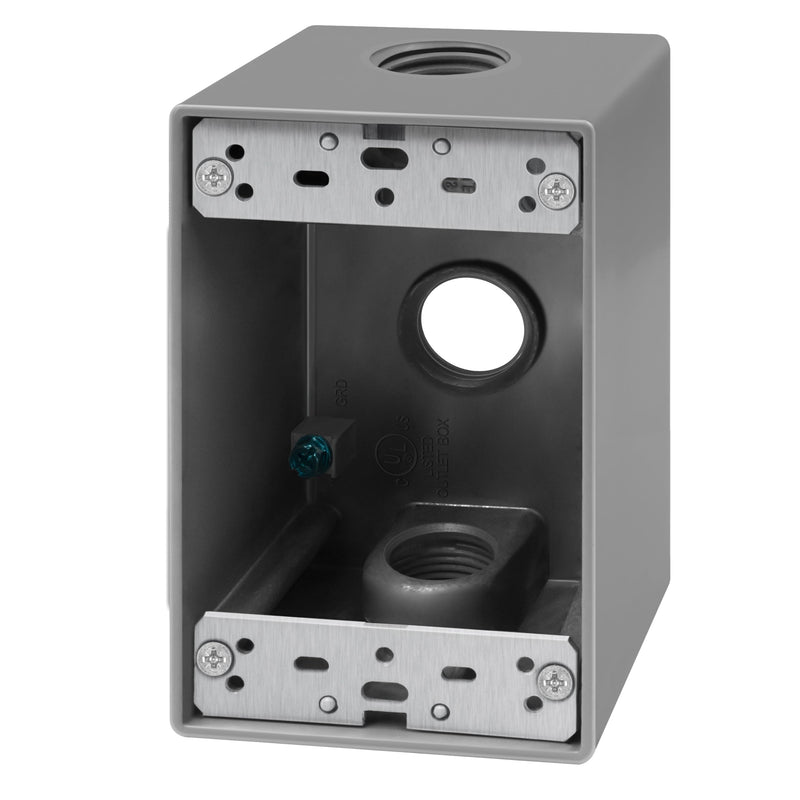 ENERLITES Weatherproof Outlet Box with Three 3/4-in Threaded Outlets, Outdoor Electrical Box, 3 Holes 0.75” Each, 1-Gang, 4.57” Height x 2.83” Length x 2.05” Depth, EN1375 0.75 Inch
