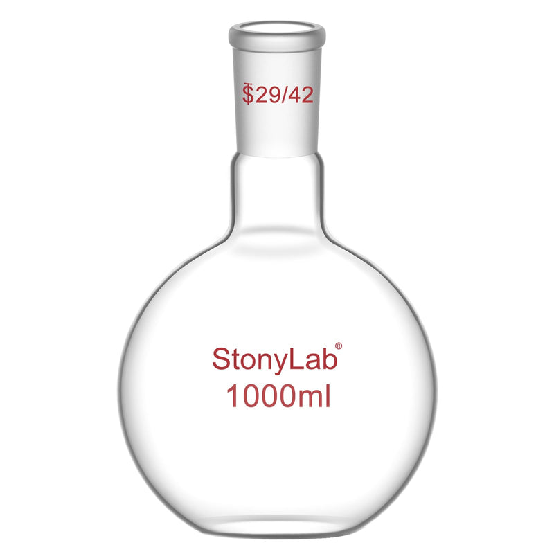 stonylab Heavy Wall Single Neck Borosilicate Glass Flat Bottom Boiling Flask, with 29/42 Standard Taper Outer Joint, 1000ml 1000 ml