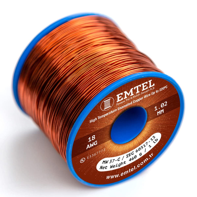18 AWG - 1 lb (202 feet) 99.9% Pure Copper Wire, Enameled Magnetic Wire for Motor, Transformer, Magnetic Coil, & Electroculture Gardening, Winding Magnet Wire - 220°C (428°F) Thermal Class 18 AWG