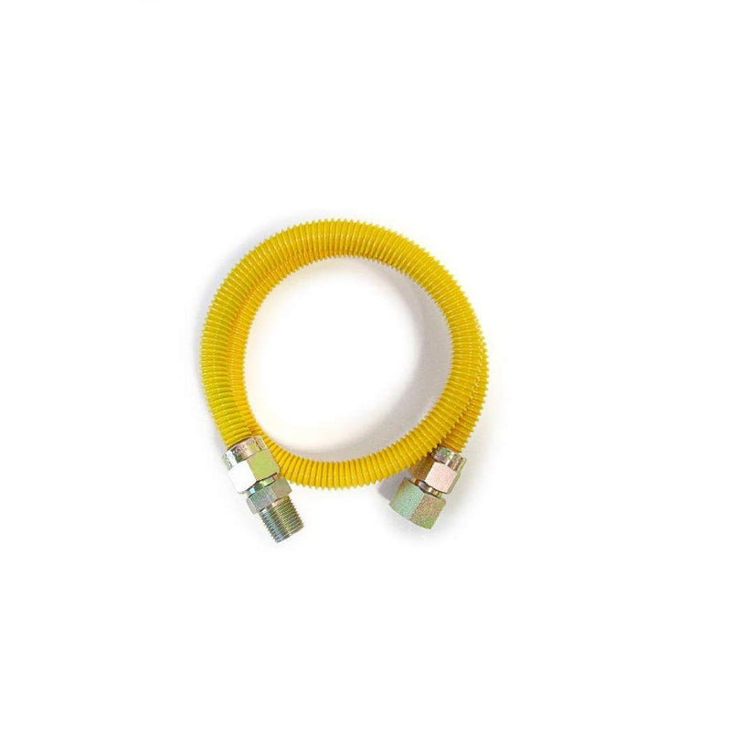 EZ-Fluid 24" Tankless Water Heater Full Port Gas Flex Line,Yellow Epoxy Coated 3/4"MIP x 3/4"FIP (1"OD) Full Flow,High Btu,Flexible Gas Connector Hose Supply For Commercial,Residential (1 1 24 Inch