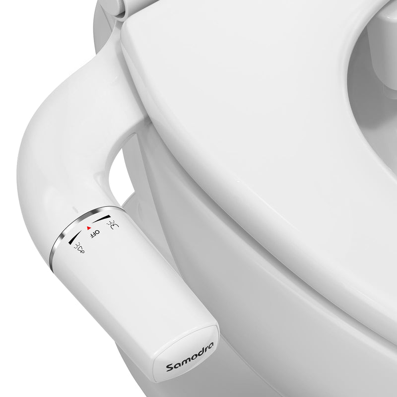 SAMODRA Ultra-Slim Bidet Attachment for Toilet - Dual Nozzle (Frontal & Rear Wash) Hygienic Bidets for Existing Toilets - Adjustable Water Pressure Fresh Water Toilet Bidet - Easy to Install Dual Nozzles(Rear & Feminine Wash) Silver