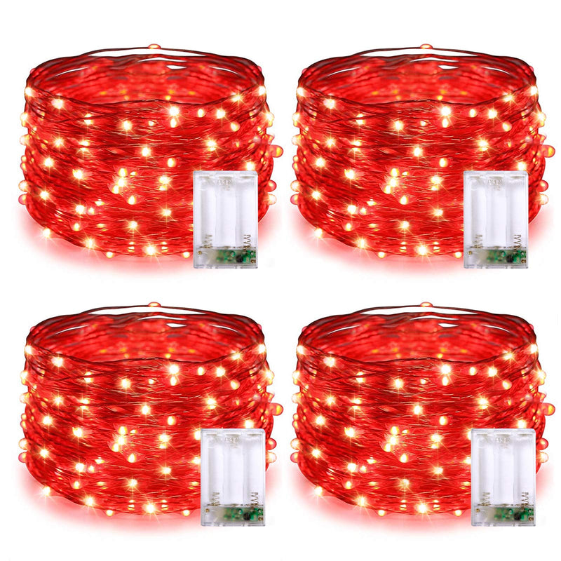 JMEXSUSS 4 Pack 50 LED Red Valentine Day Lights Battery Operated, 16.1ft Red Fairy Lights, Mini String Lights for Valentine Wedding Party Bedroom Decorations 4*50LED