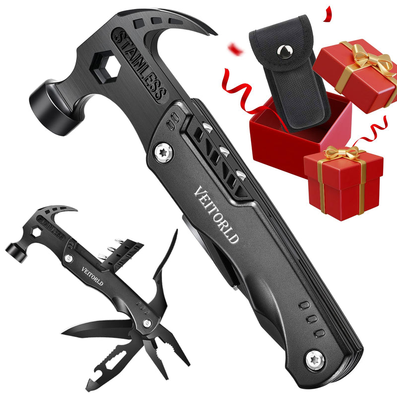 VEITORLD Gifts for Men Him Husband Valentine's Day, Cool Survival Tools Hammer Multitool, Unique Gifts for Husband from Wife, Anniversary Birthday Gift for Husband Wife Boyfriend, Camping Accessories Best Tool Gift (Black)