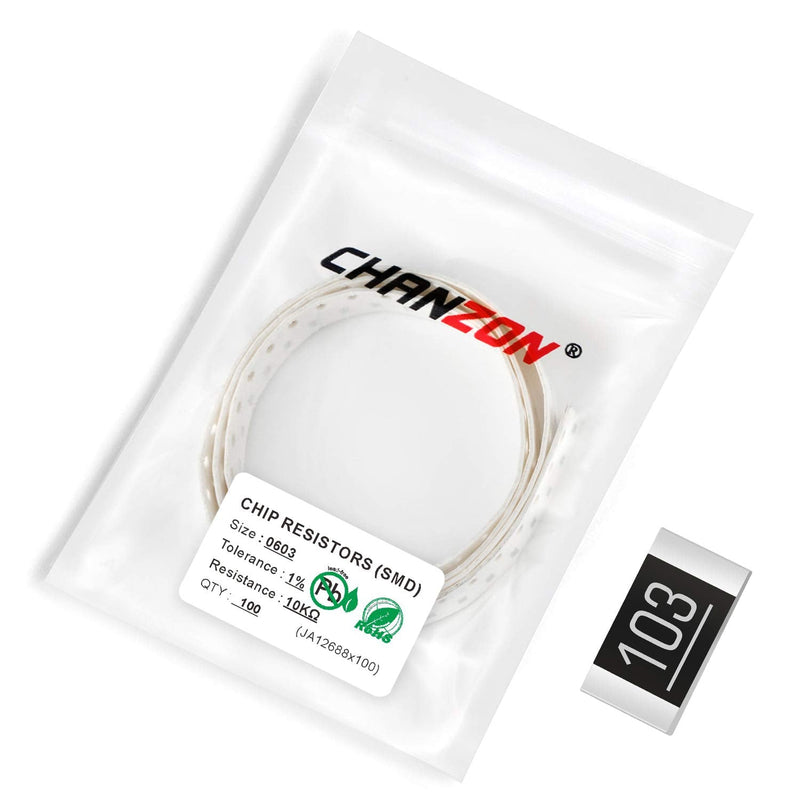 Chanzon 100pcs 0603 SMD Resistor 10K Ω ohm 1/10W 0.1W ±1% Tolerance Thick Film 10KR SMT Chip Resistors Rohs Certificated [0603SMD10] 10K ohm