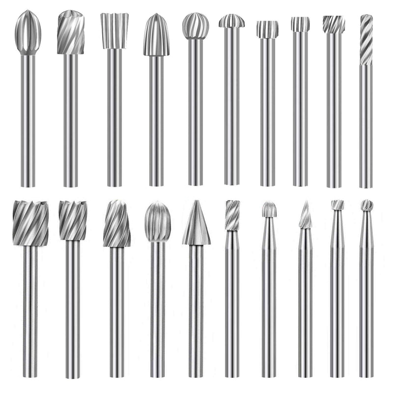 Carving Bits Wood Engraving Router Bit with 1/8"(3mm) Shank, 20Pcs HSS Different Burr Set to Meet Your Different Needs, Durable Rotary Tools Accessories for DIY Woodworking, Carving - NewNest Australia