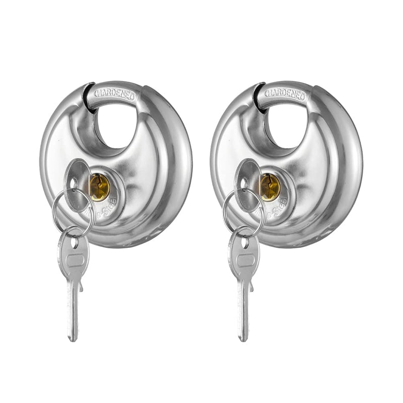 Keyed Alike Discus Padlock, Stainless Steel Storage Unit Lock,2-3/4 in.Wide,3/8 in. Diameter Shackle, Disc Locks for Sheds, Garages and Fence，2Pack 2PACK KA