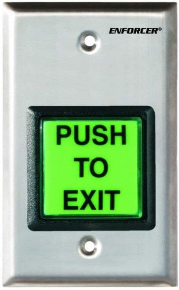 Seco-Larm SD-7202GC-PEQ Enforcer Square Illuminated Pushbutton Request-to-Exit Plate with Large Green Button, Large Illuminated Pushbutton with Caption Push to EXIT, 12/24 VDC, Weatherproof (IP65)