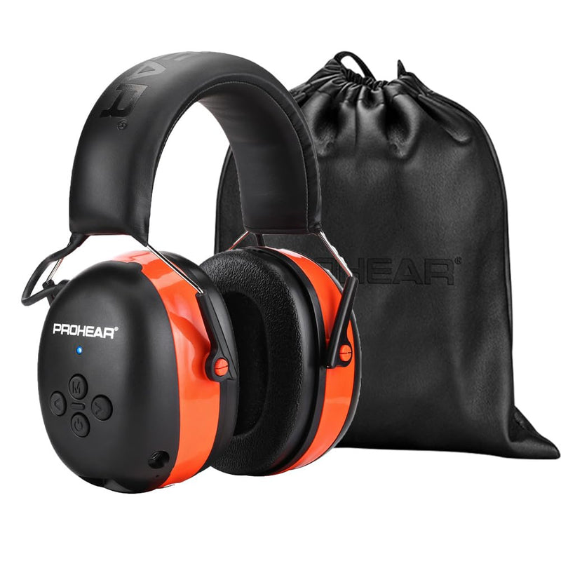 PROHEAR 037 Bluetooth 6.0 Hearing Protection Headphones with Rechargeable 1500mAh Battery, 30dB SNR Safety Noise Reduction Ear Muffs with 120H Playtime for Mowing, Workshops, Snowblowing - Orange 037orange