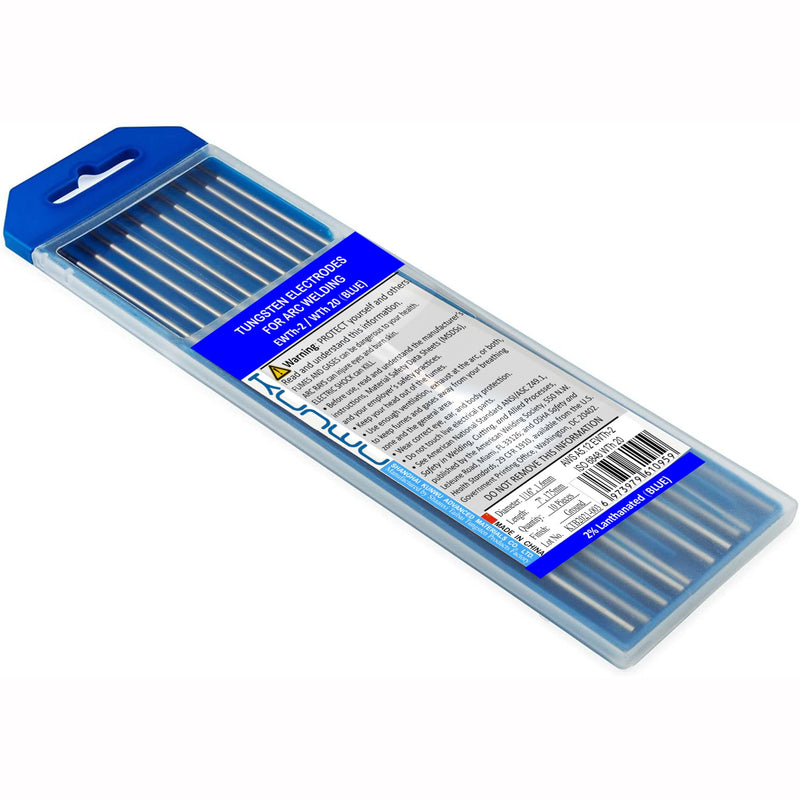 KUnWU TIG Welding Tungsten Electrode 2.0% Lanthanated Rod (Blue, EWLa20) 10-Pack (1/16inchx 7inch) 1/16"x 7" or 1.6mm x 175mm Blue (2.0% Lanthanated)