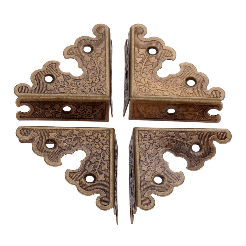dophee 4Pcs Decorative Corner Protectors, Retro Style Edge Safety Guards Covers for Picture Frame Album Jewelry Box Gift Box Wooden Case Chest Tables Cabinet Furniture, 1.34"x1.34"-Antique Bronze Antique Bronze
