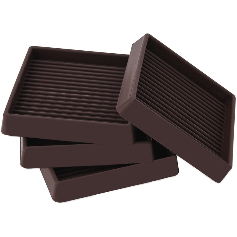 3x3 Square Rubber Furniture Caster Cups, Anti-Sliding Furniture Pads Bed Stopper Floor Protectors with Grip - Protect Any Flooring 3"x3" 4 Pcs Bronwn