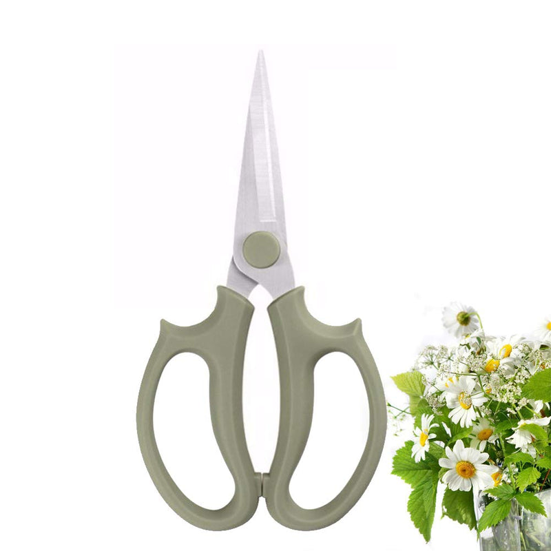 Leize Flower Scissors, Premium Thickened Stainless Steel Floral Shears, Strong Pruner for Flowers, Branches and Leaves (Grey Green Slender) Grey Green Slender