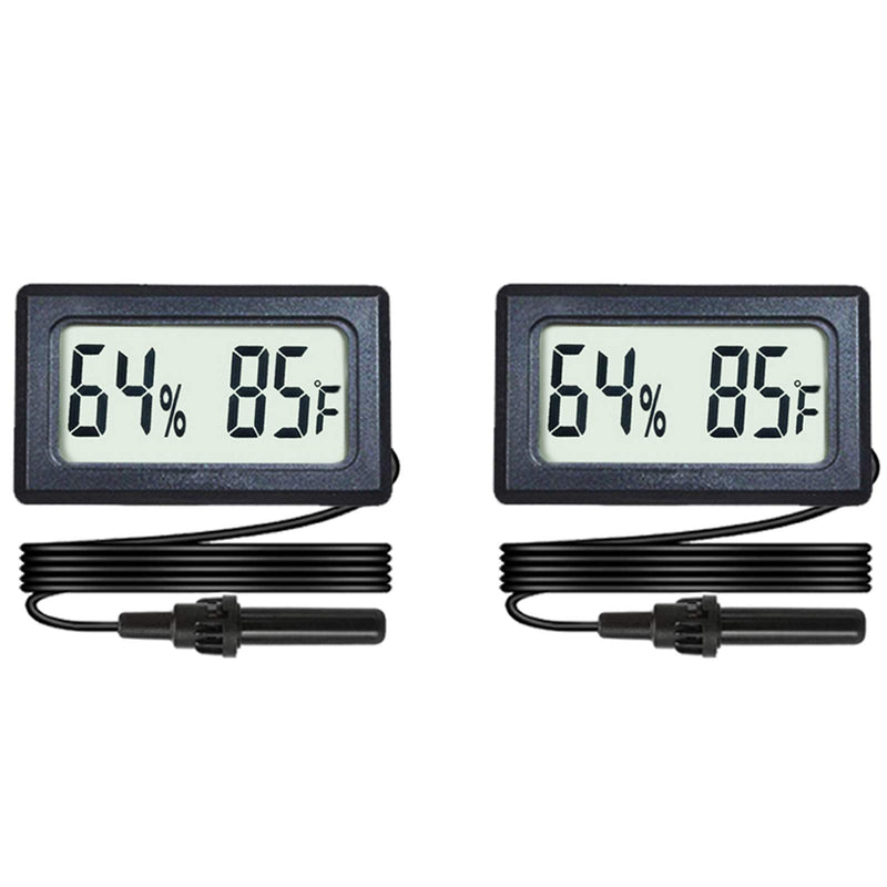 2-Pack Mini Digital Hygrometer Thermometer Gauge with Probe LCD Display Temperature Fahrenheit Humidity Meter for Incubator Reptile Plant Terrarium Sealed Containers Guitar Case 2