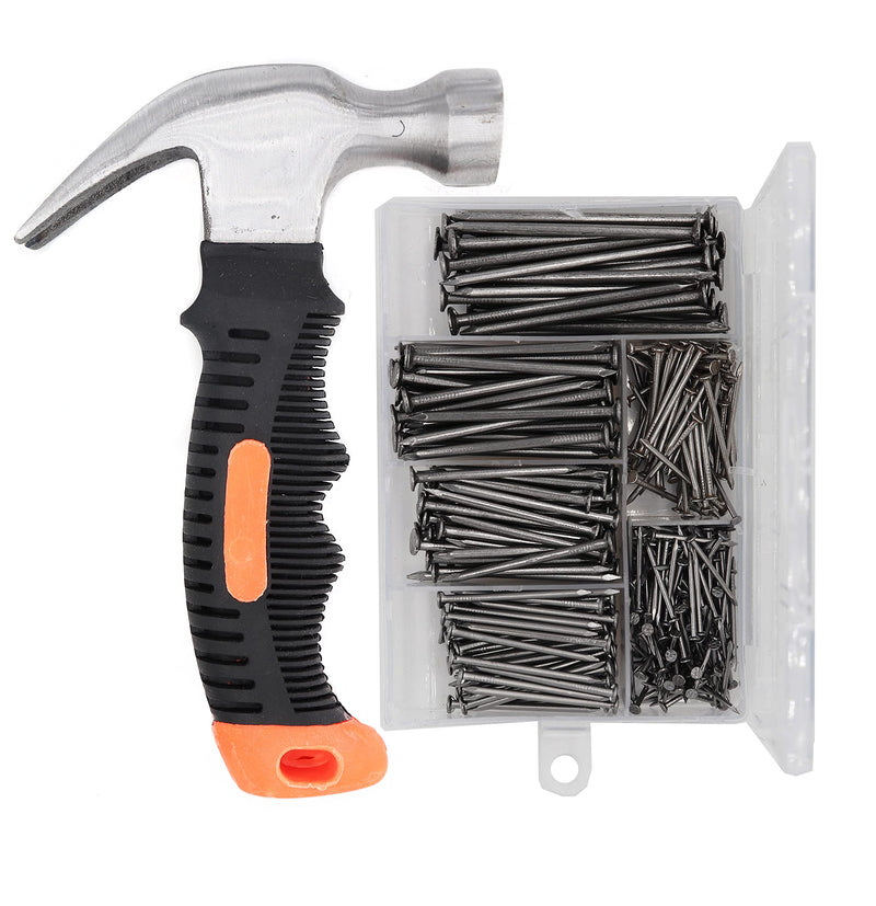 Picture Hanging Kit, cSeao 415 Pieces Hardware Nail Assortment Kit & 8oz Claw Hammer,Mini Hammer with Anti-Slip Handle,Common Nails, Wood Nails, Picture Hanging Nails, Wall Nails for Hanging Nails Assortment with Hammer