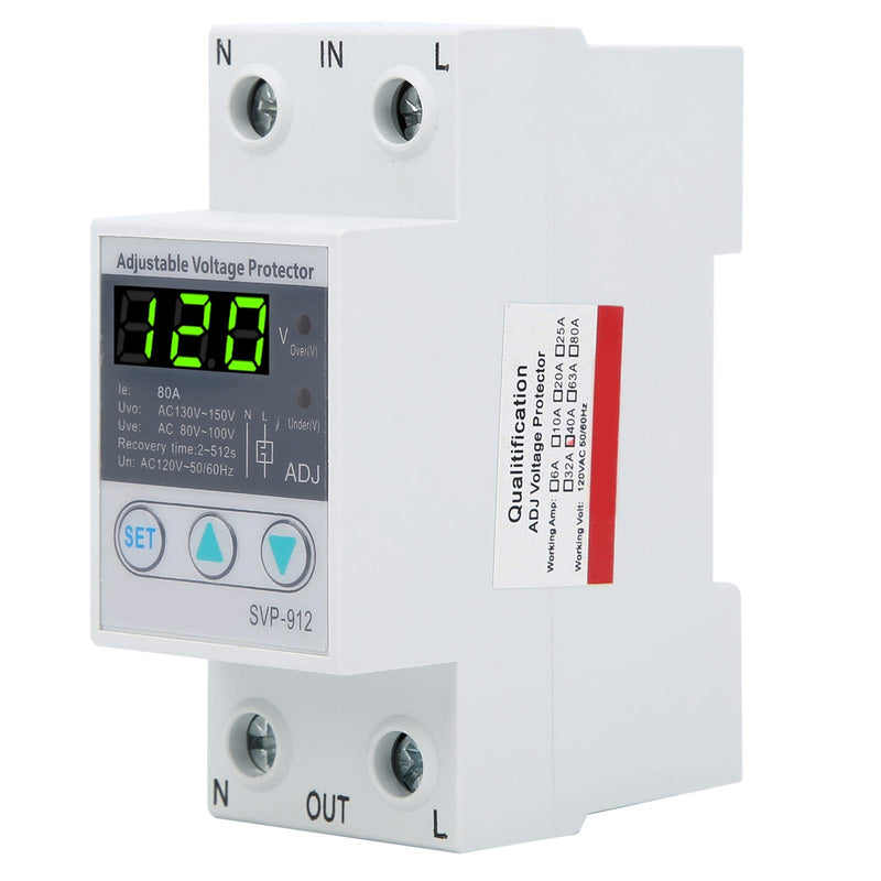 LiebeWH Voltage Protector Relay 120VAC Adjustable Self Recovery Digital Under Voltage Relay with Automatic Reset for Home Office Appliances(80A) 80A
