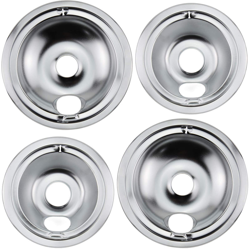 WB31T10010 WB31T10011 Chrome Range Drip Pans by Blutoget- Electric Stove Drip Pans Fit for GE Hotpoint Ken-more Electric Range with Locking Slot-Includes 2 6-Inch&2 8-Inch -4 Pack(Chrome Plated Steel)