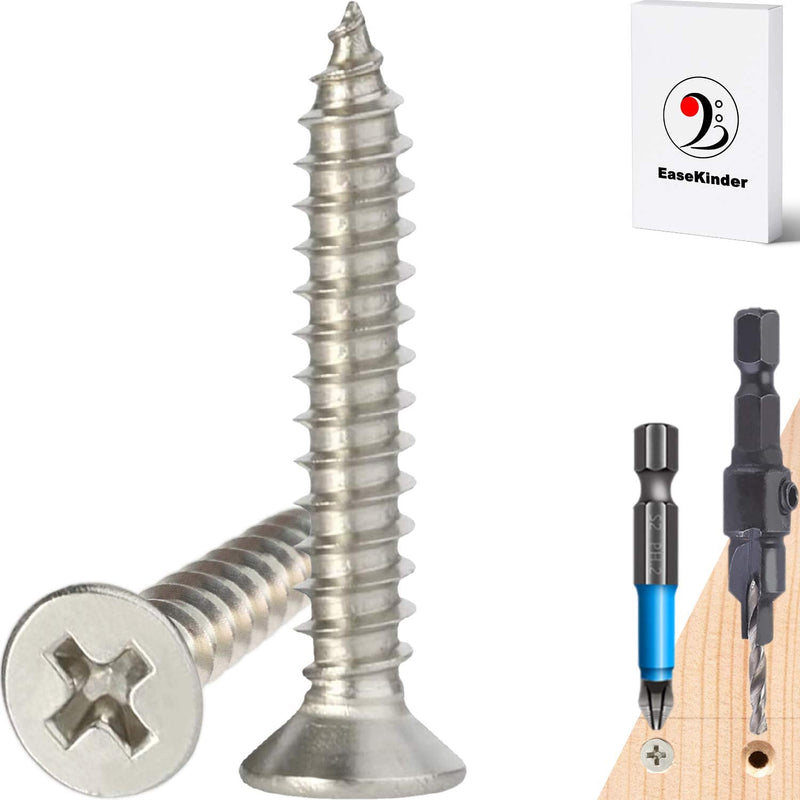 Wood Screws - 120PCS Flat Head Phillips Screws, 304 Stainless Steel Screw with Adjustable Wood Countersink Kit (#6 x 1) #6 x 1"