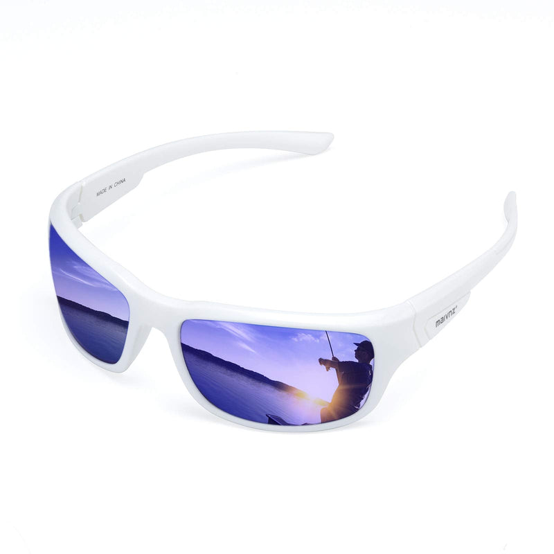 maivnz Floating Polarized Fishing Sunglasses for Men Women, Unsinkable UV400 Sports Glasses for Kayaking, Boating & Surf White Frame Blue Revo