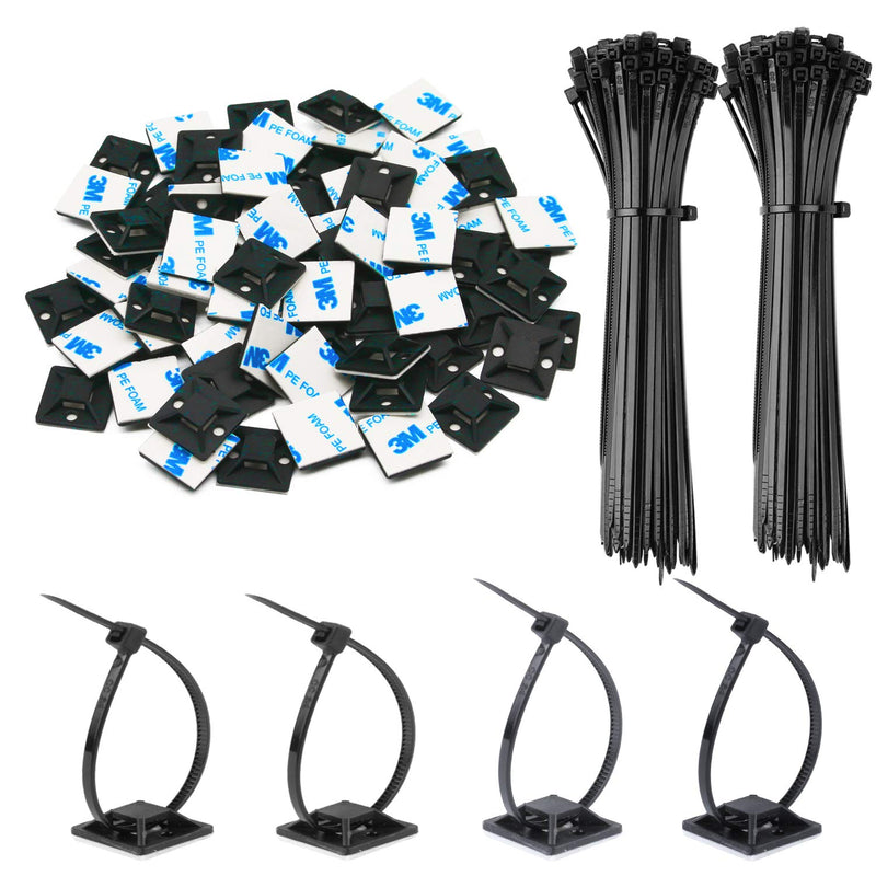 140 Pack 3/4" Zip Tie Adhesive Mounts Self Adhesive Cable Base Holders with Multi-Purpose Tie wire clips with screw hole,Anchor stick on wire holder,Black 140 Pack 3/4“ Black