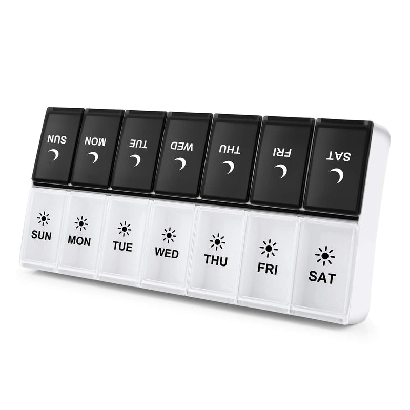 DANYING Large Pill Organizer 2 Times a Day, Weekly Box Per AM PM Case, Day Night Container 7 Vitamin Case Twice Black 1 Count (Pack of 1)