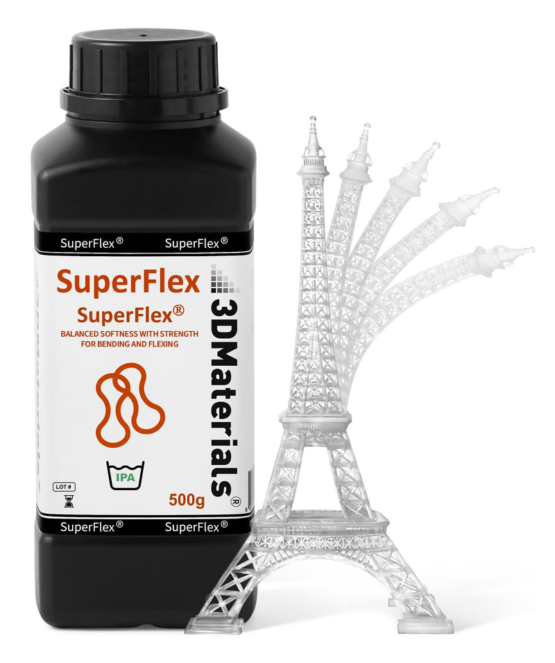 Superflex 3D Printer Resin, Softness 80A Simulating Flexible Rubber, Made in Korea by 3DMaterials (500g, Clear) 500g