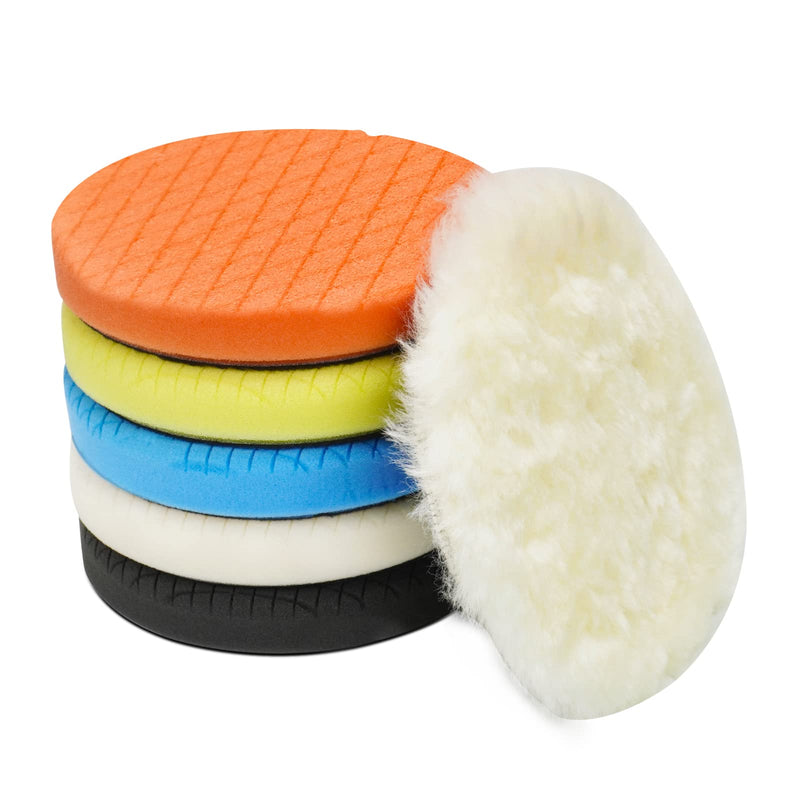 Autolock 7" Buffing Polishing Pads, 6 Pcs 7 Inch 180mm Face for 6.7 Inch Backing Plate, Compound Buffing Sponge and Woolen Pads, Cutting Polishing Pad Kit for Car Buffer Compounding, Polish and Wax 7Inch 6Pcs