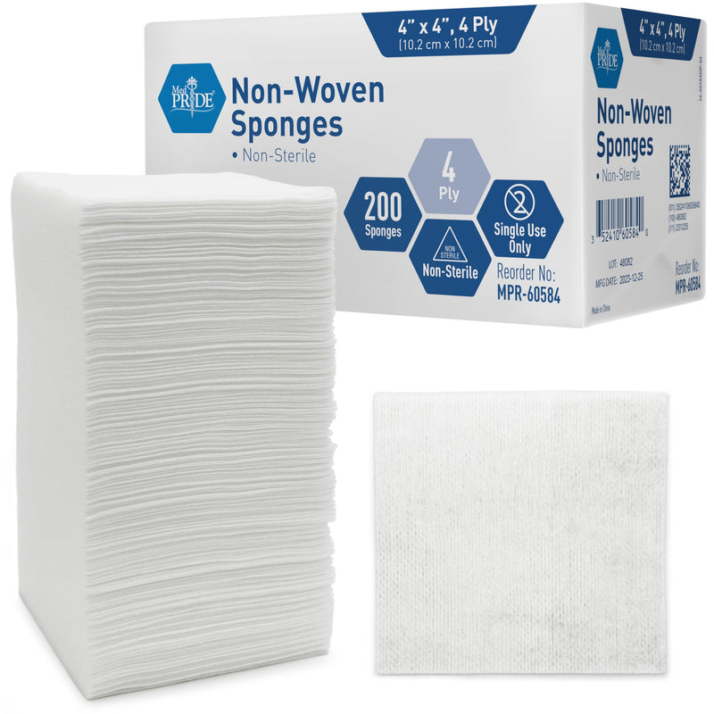 Medpride Surgical Sponges 200 Pack - Gauze Pads Non sterile - First Aid Wound Care Dressing Sponge – Νοn-Woven Medical, Non-Adherent Mesh Bandages – Absorbent for Injuries – 4 Ply (4'' x 4'')