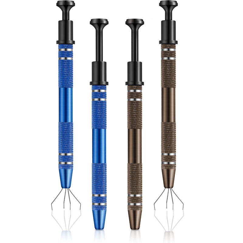 Honoson 4 Pcs 4-Claw Pick up Tool Stainless Steel Piercing Ball Grabber 4 Prongs Jeweler's Pickup Holder Grabber Claw for Ic Chips Electronic Component Nail Clamping Gem (Bronze and Blue) Bronze and Blue
