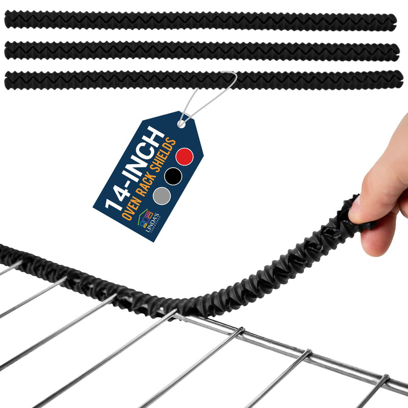 Silicone Oven Guards for Racks by Linda’s Essentials (3 Pack) - Heat Resistance Silicone Oven Rack Protectors Guards Against Burns and Scars, 14 Inches Long (Black) 14 Inch Black